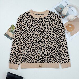 B344 Black Leopard Drop Shoulder Chunky Knitted Cardigan Sweater